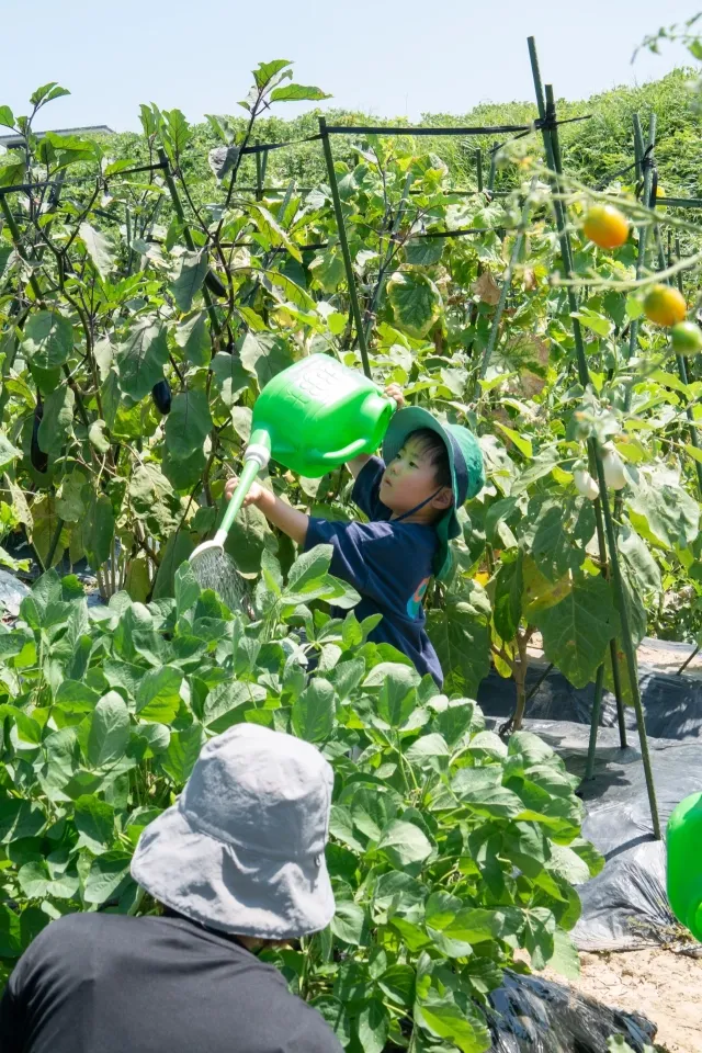 水やりをしている子供の様子